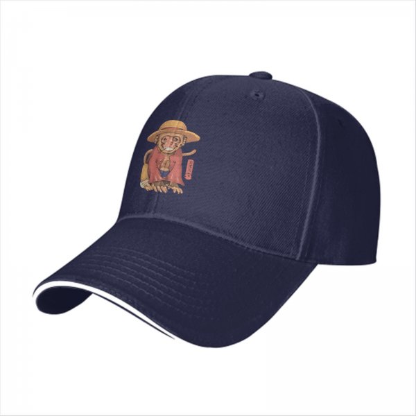 Black Baseball Cap With Monkey In Straw Hat Graphic