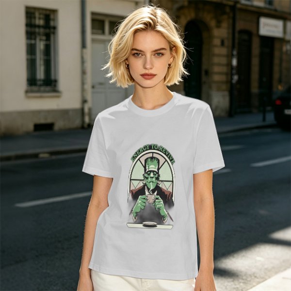 Frankenstein Monster Coffee T-Shirt Energy To Revive