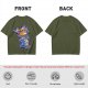 Olive green t-shirt with cartoon characters in cosplay graphic