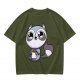 Olive T-Shirt with Cute Raccoon Holding Coffee Mug Print
