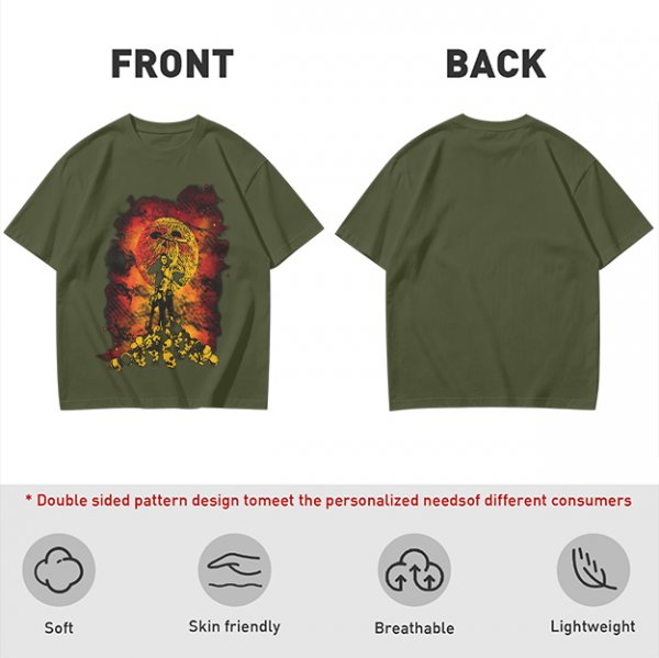 Olive T-Shirt With Fiery Skull Warrior Graphic Print