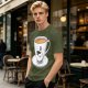 Olive Green T-Shirt With Dapper Cartoon Teacup Graphic