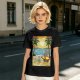 Olive T-Shirt with Beach Scene Print Featuring Totoro and Friends