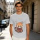 Olive T-Shirt With Cute Shy Red Panda Graphic Print