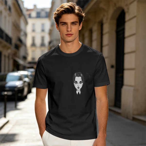 Oversized Olive T-Shirt With Wednesday Addams Portrait Print