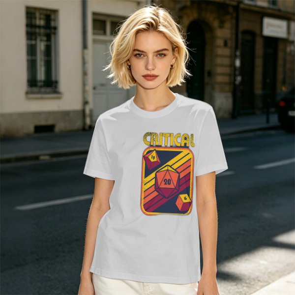 Retro Critical D20 Dice T-Shirt for Tabletop RPG Fans