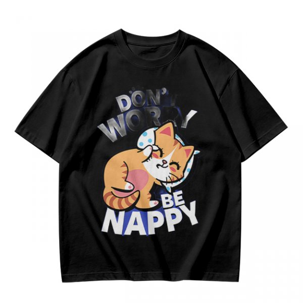 Olive T-Shirt with Don't Worry Be Nappy Sleeping Cat Graphic