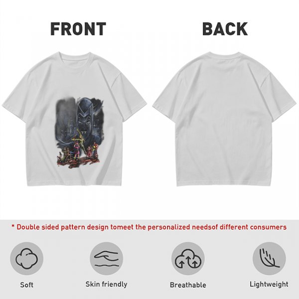 Olive T-Shirt With Dark Fantasy Villain And Hero Group Print