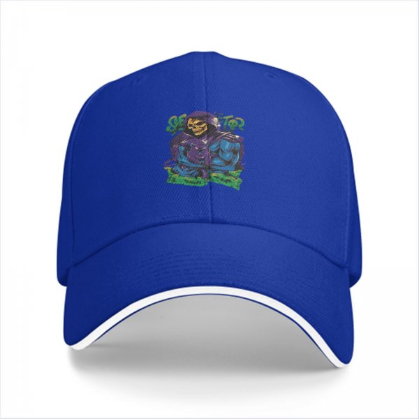 Black Baseball Cap With Skeletor Graphic Print For Fans