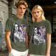 Olive T-shirt with vintage woman flexing arm graphic print