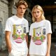 Owl-like character in ramen bowl graphic olive green t-shirt