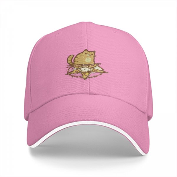 Black Baseball Cap With Cute Cat On Pizza Slice Graphic