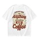 Olive t-shirt with 'I was not built for anything before coffee' print