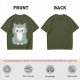 Olive T-shirt with Grumpy Fluffy Gray Cat Graphic Print