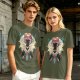 Olive Green T-Shirt With Fantasy Forest Spirit Graphic Print