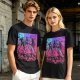 Olive T-Shirt With Neon Cyberpunk Warrior Women Graphic