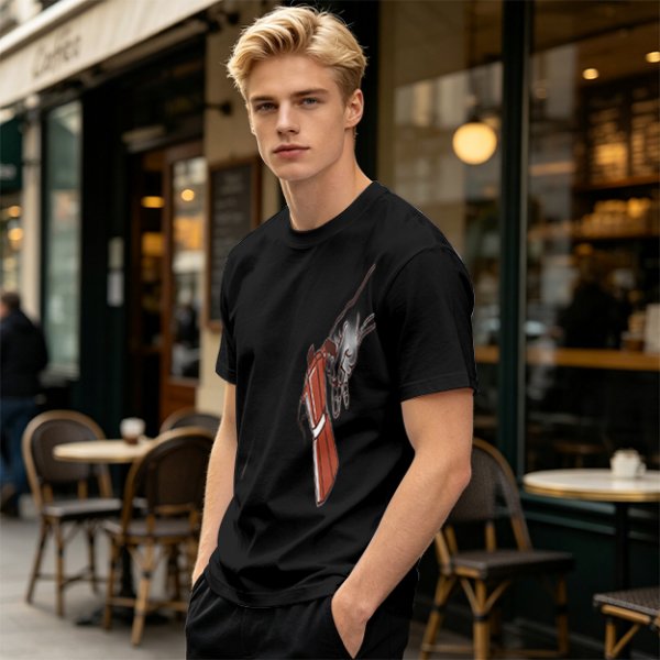 Oversized Olive T-Shirt With Mechanical Hand Holding Gun Graphic