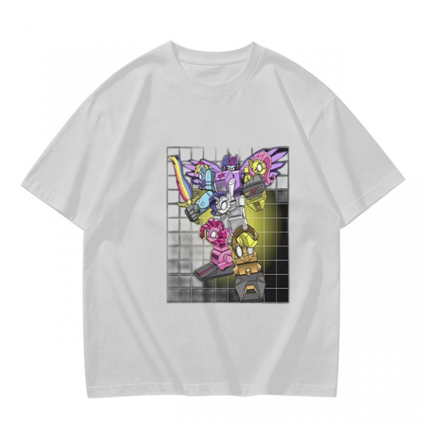 Olive T-shirt with colorful robot transformer graphic print