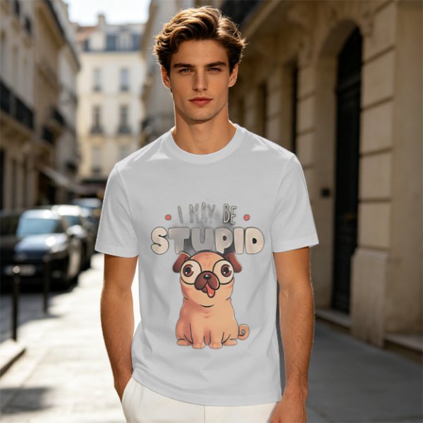 Olive T-Shirt With Funny Pug Graphic And 'I May Be Stupid' Text