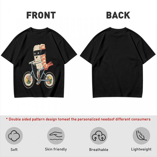 Olive T-Shirt With Sushi Ninja Riding Bicycle Print