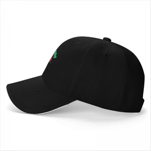 Black baseball cap with apple orchard graphic print
