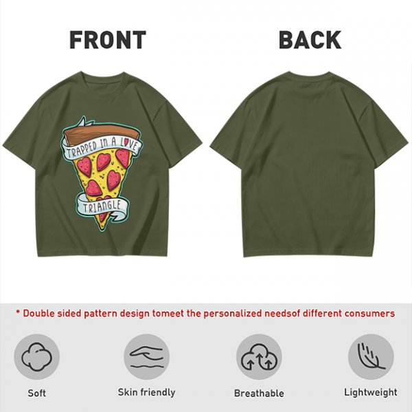Olive T-Shirt With Pizza Slice 'Trapped In A Love Triangle' Print
