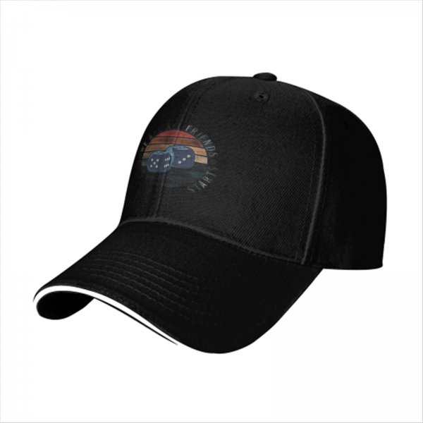 Black baseball cap with retro sunset and dice graphic