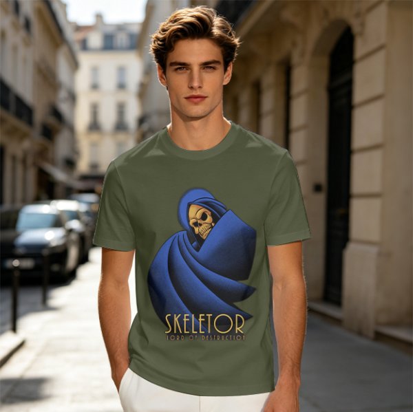 Olive T-Shirt Featuring Skeletor Lord of Destruction Graphic