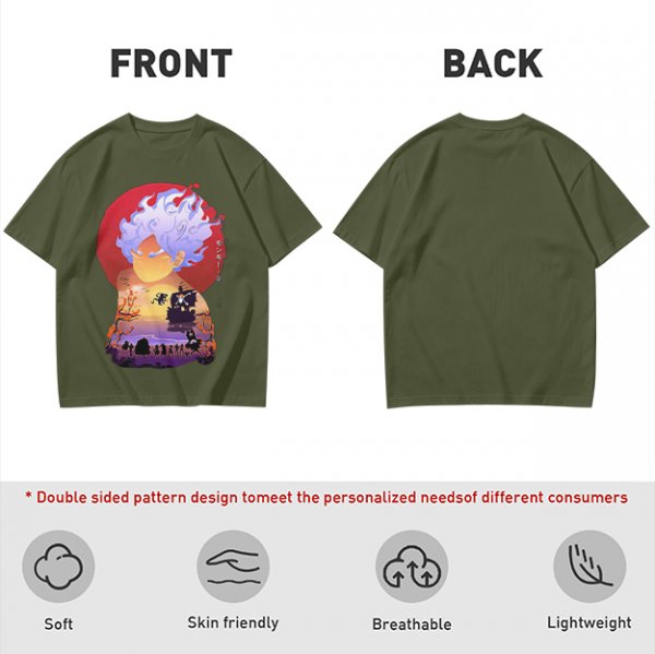 Anime Gear 5 Character Graphic T-Shirt With Sunset Scene