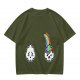 Oversized Olive T-Shirt With Sad Clouds And Rainbow Drip Graphic