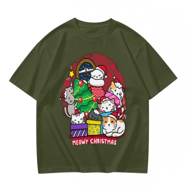 Meowy Christmas Cat Holiday Graphic T-Shirt