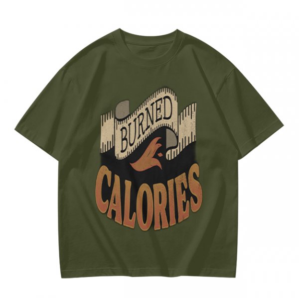 Olive Green Graphic T-Shirt with Burned Calories Print