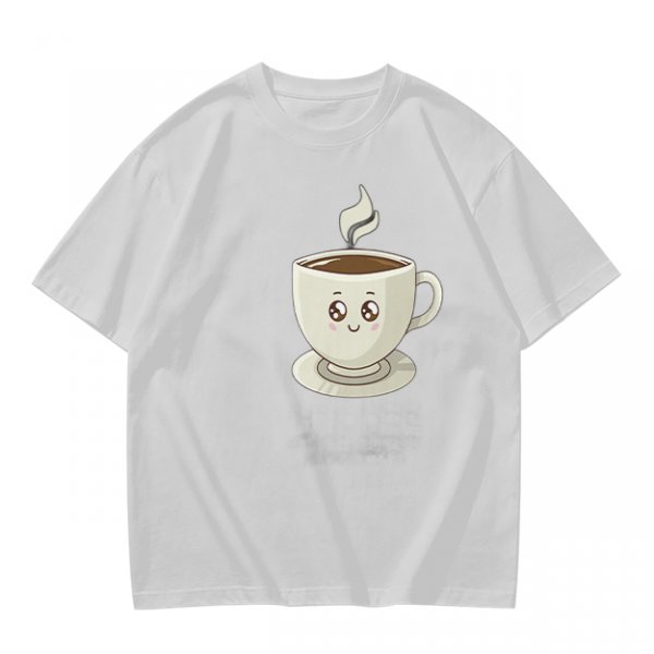 Olive Green T-Shirt With Cute Smiling Steaming Coffee Cup Print