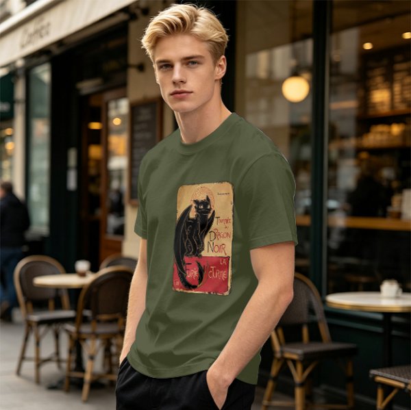 Olive t-shirt with vintage black dragon print design