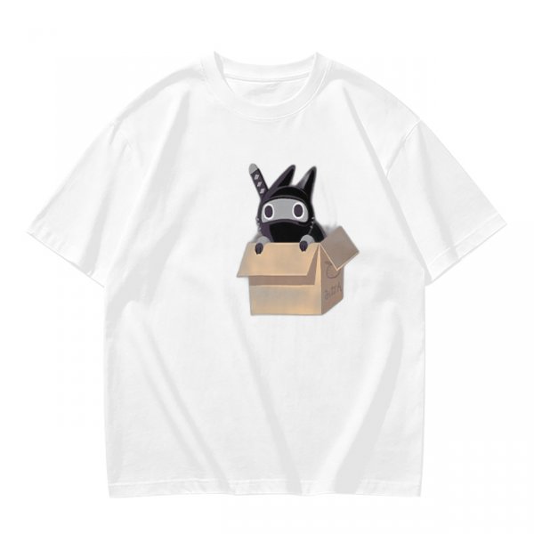 Olive Green T-Shirt With Ninja Cat In Cardboard Box Graphic