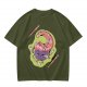 Olive Green T-Shirt With Surreal Monster Graphic Print