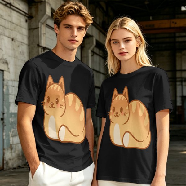 Olive Green T-Shirt With Cute Orange Tabby Cat Graphic