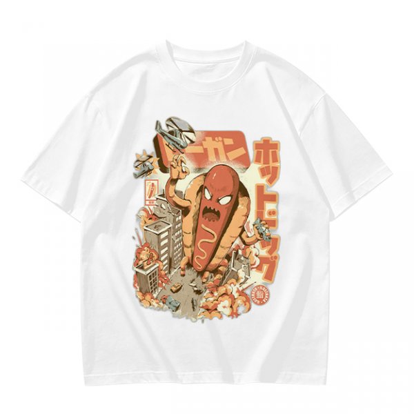 Giant Hot Dog Monster Destroying City Graphic T-Shirt