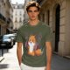Olive T-shirt with a cute chainsaw squirrel graphic