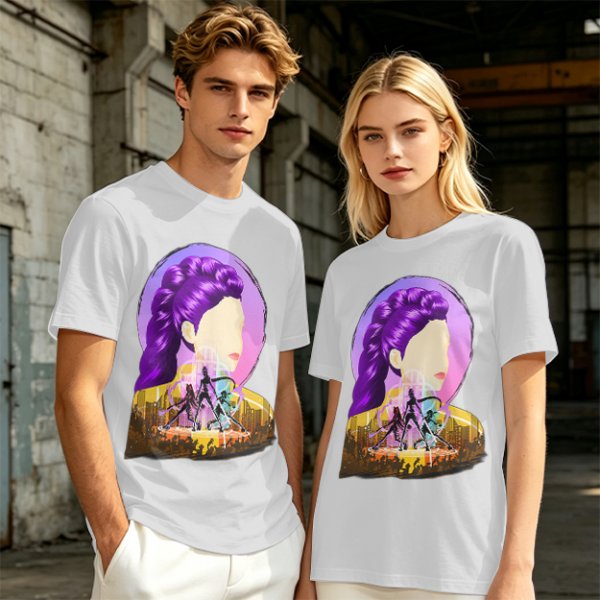Olive T-Shirt With Purple Haired Woman And Concert Stage Print