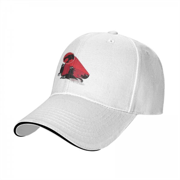 Black Baseball Cap With Playful Black Cat Red Thunder Cat Logo Print