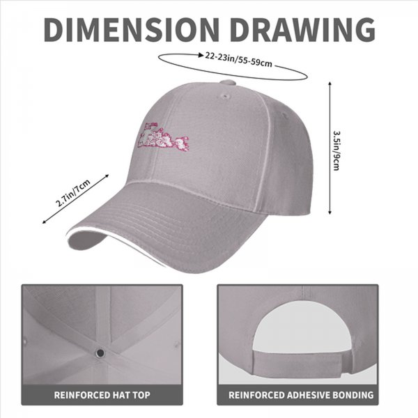 Black Baseball Cap with Pink Cute Character Graphic Print