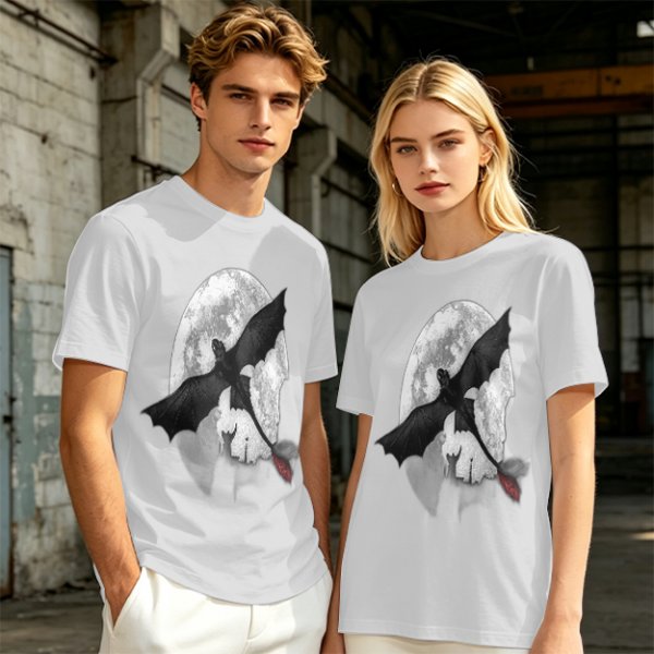 Olive T-Shirt Featuring Night Fury Dragon Flying In Front Of Full Moon