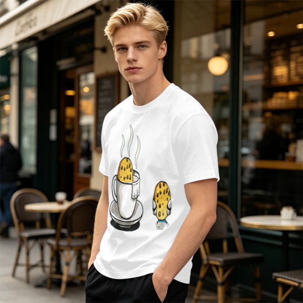 Olive T-Shirt With Funny Cookie In Coffee Cup Print