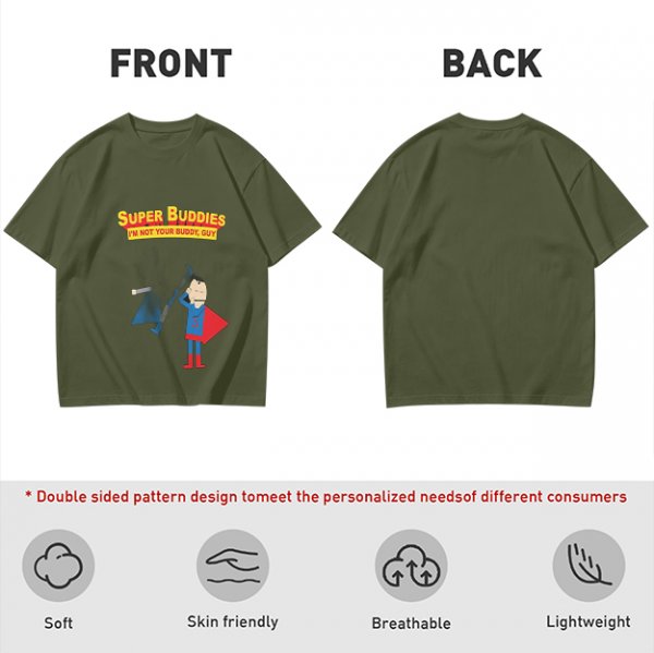 Olive T-Shirt With Super Buddies Superman Parody Print