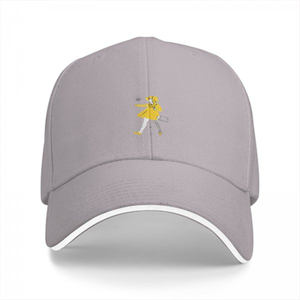 Black baseball cap with yellow rain girl graphic