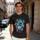 Olive t-shirt with space astronaut cat and goldfish graphic