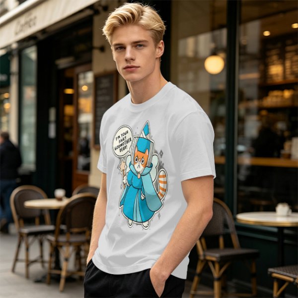 Olive T-Shirt With Fairy Godmother Cat Graphic Print