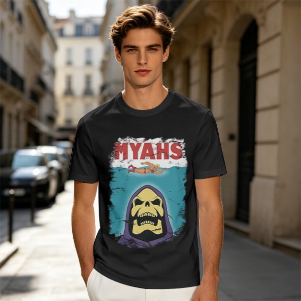 Olive Graphic T-Shirt with Skeletor Jaws Parody Art