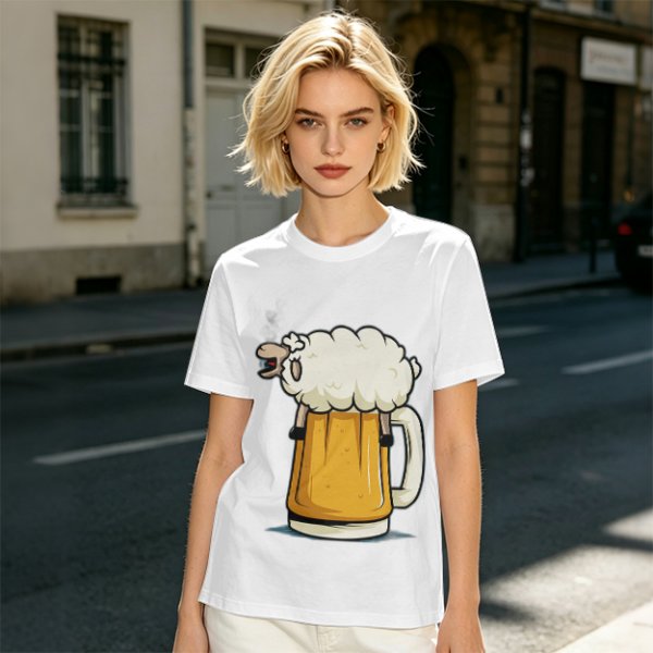 Olive Green T-Shirt With Funny Sheep Beer Mug Graphic
